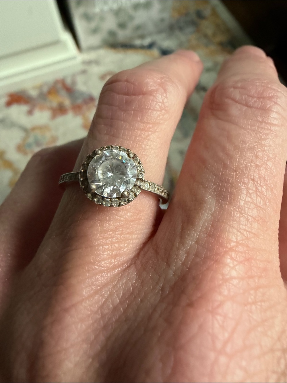 Swarovski Silver-Tone Halo Ring with Clear Crystal Center